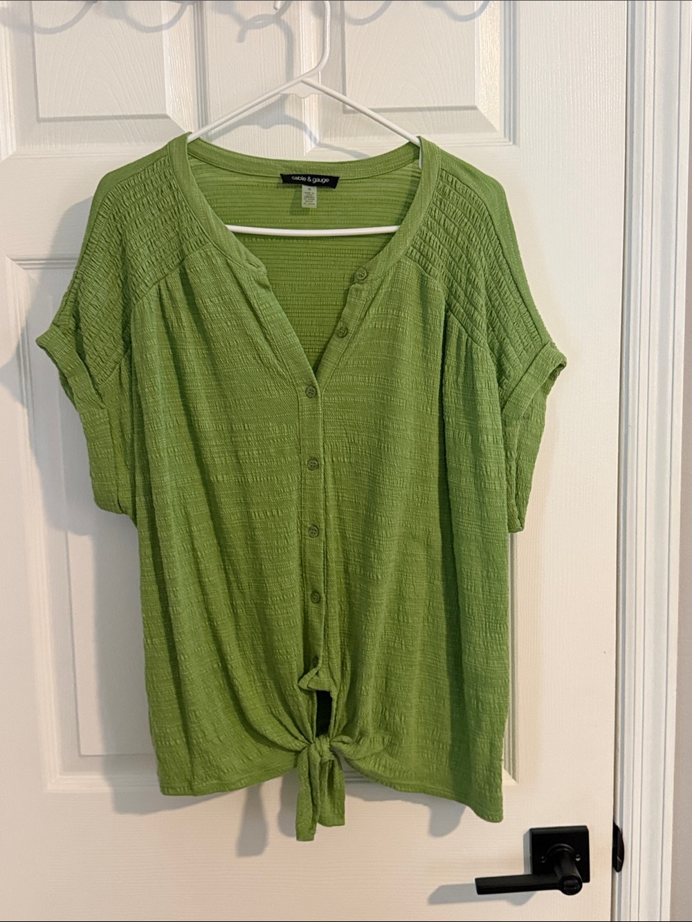 Green Button-Front Short Sleeve Top
